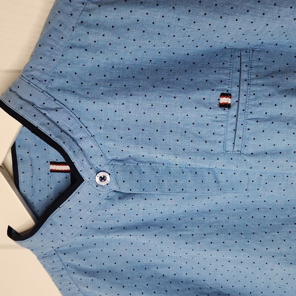 Kangol blue longsleeve polka dot band collar button-up shirt size large - Picture 3 of 9